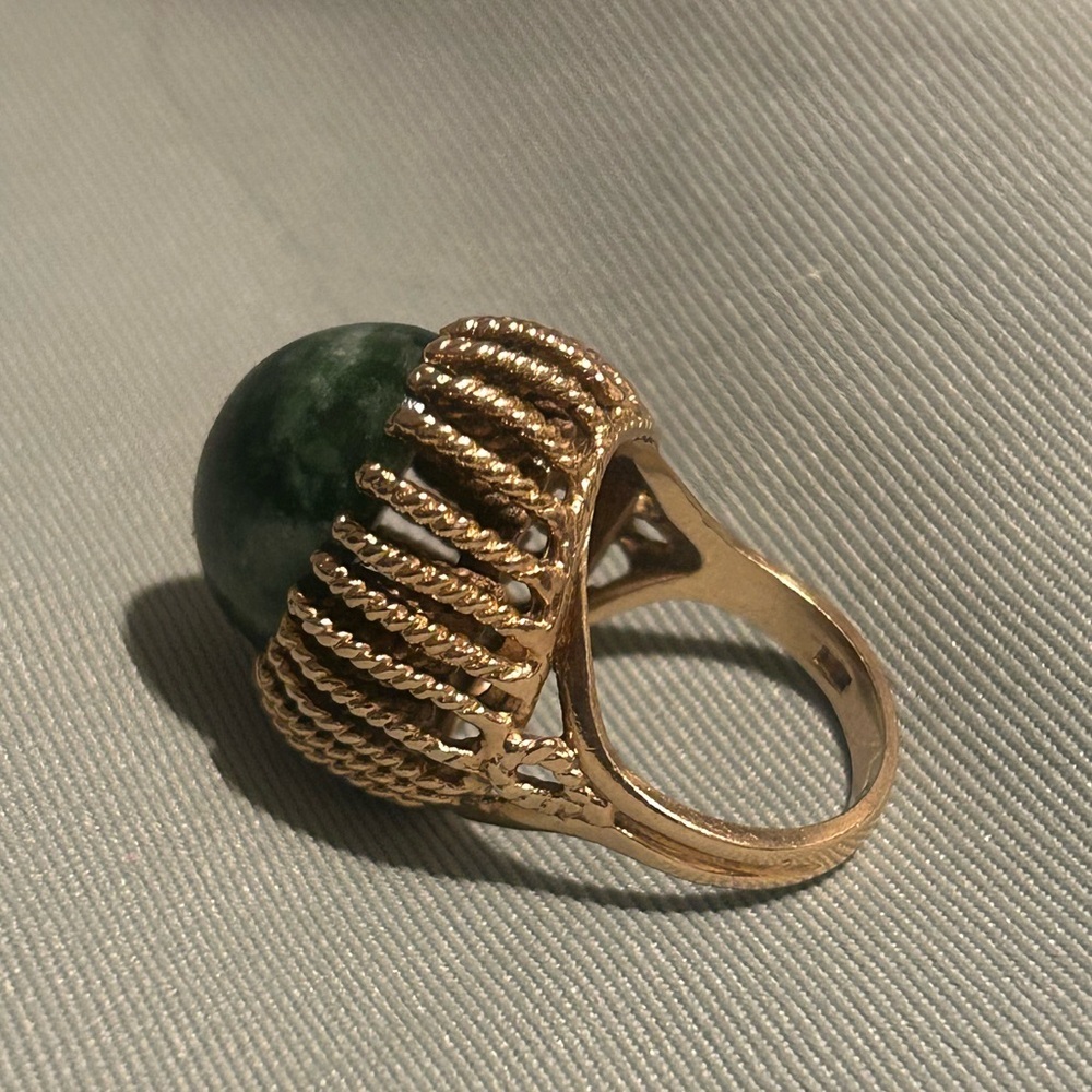 14K solid Gold Jade Ring cocktail ring
